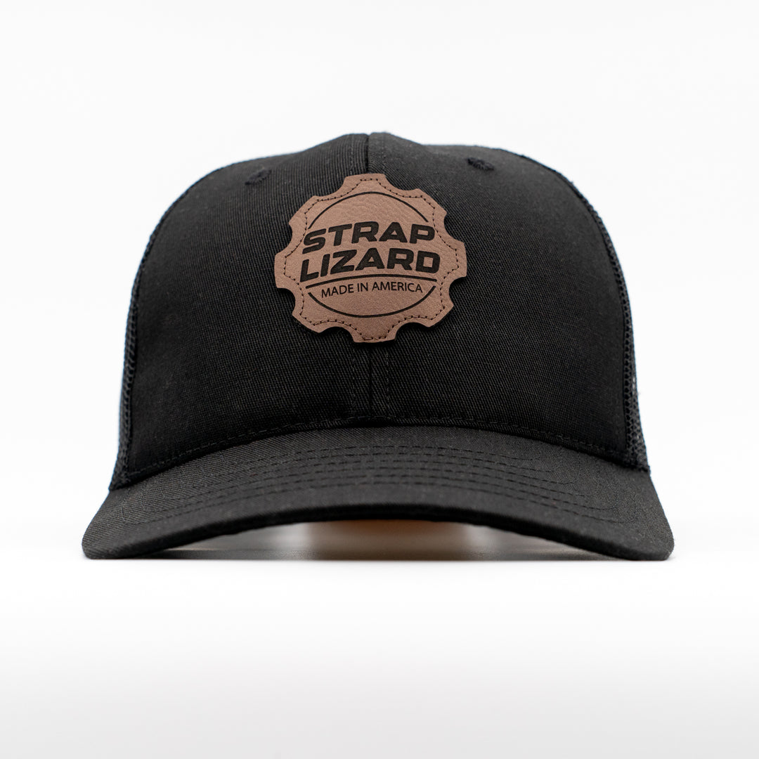 Strap Lizard Leather Patch Snapback Mesh Trucker Hat