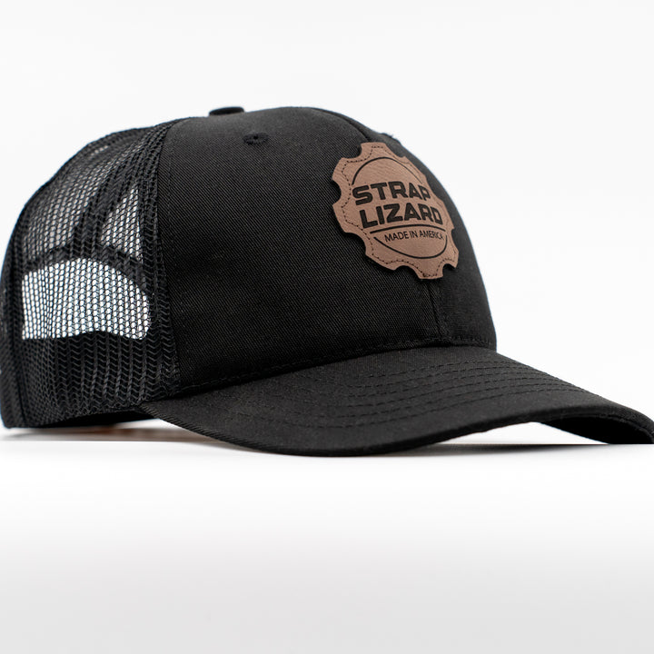 Strap Lizard Leather Patch Snapback Mesh Trucker Hat